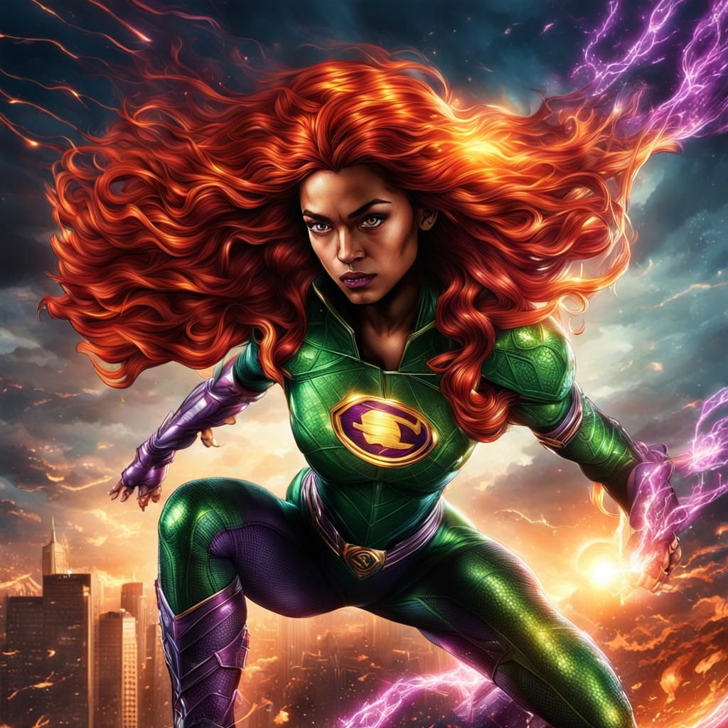 Hyperrealistic Starfire Portrait in DC Comics Style