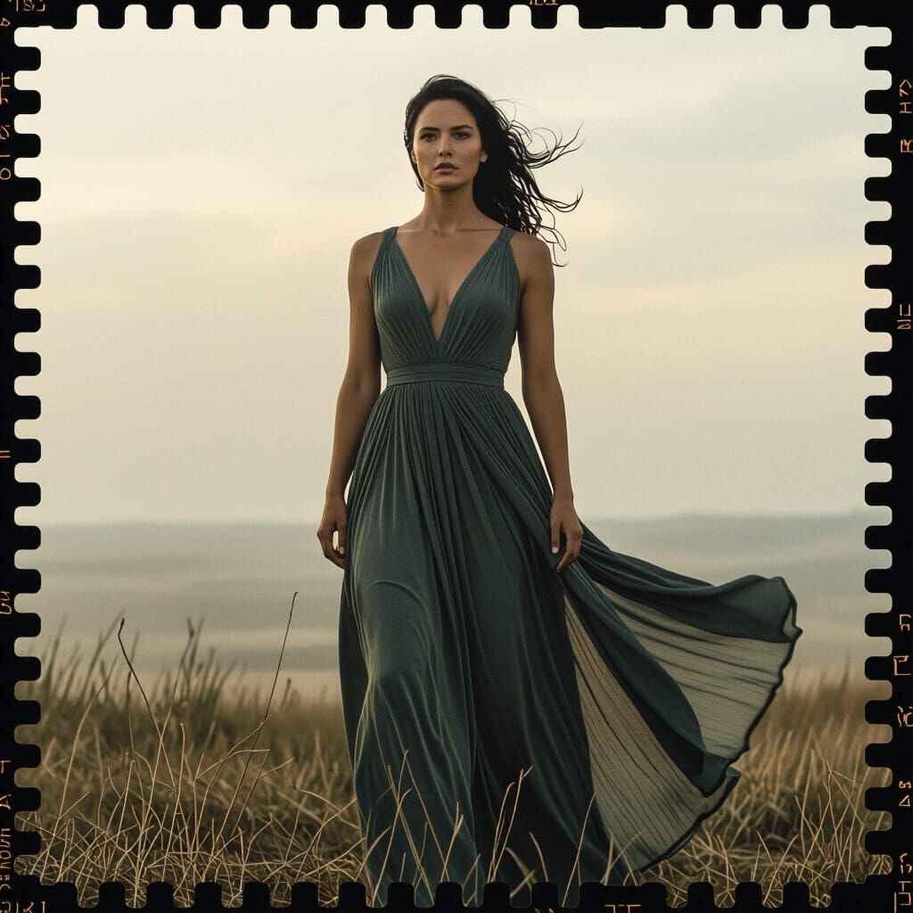 Heroic Woman in Flowing Dress, Cinematic Film Still