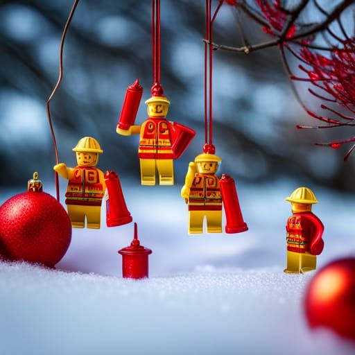 Lego Fireman Glass Ornaments on Christmas Tree