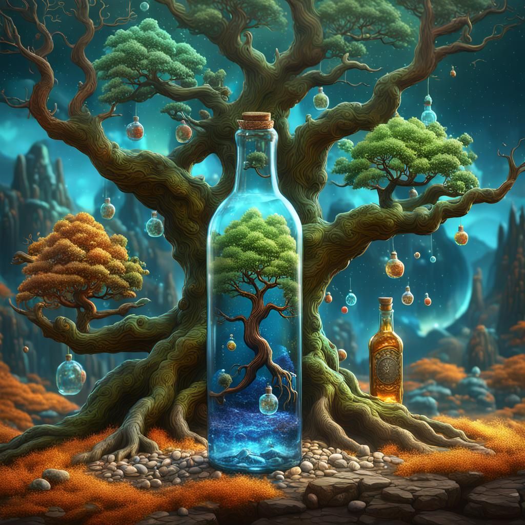 Whimsical Tree Through Seasons: Fantasy Concept Art