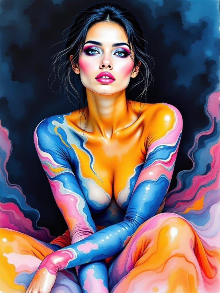 Elegant Woman in Vibrant Watercolor