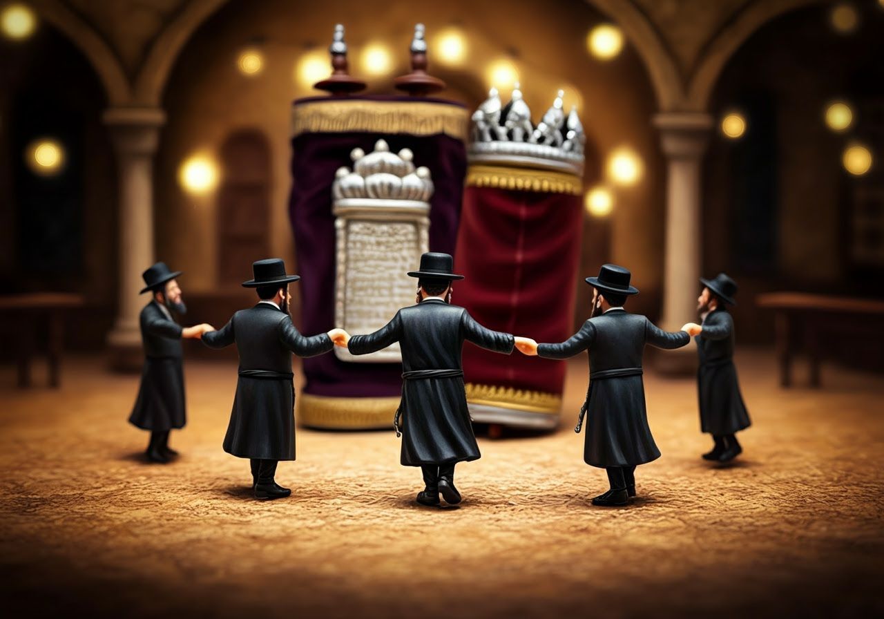 Hasidic Men Dance Around Torah Scroll in Nostalgic Digital P...