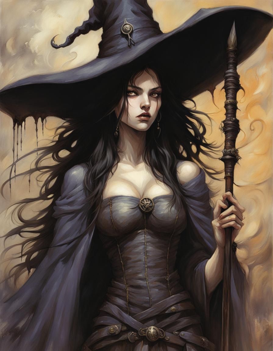 Mysterious Witch Illustration in Dark Fantasy Style