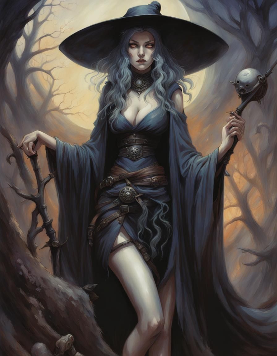 Mysterious Witch in Dark Fantasy Style