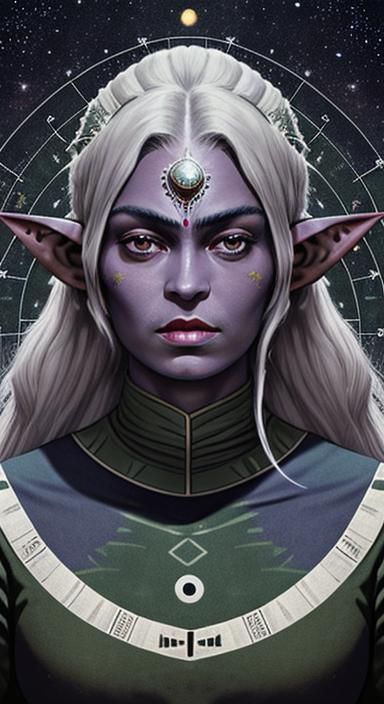 Drow Elf Military Lady: Aztec Surrealist Portrait
