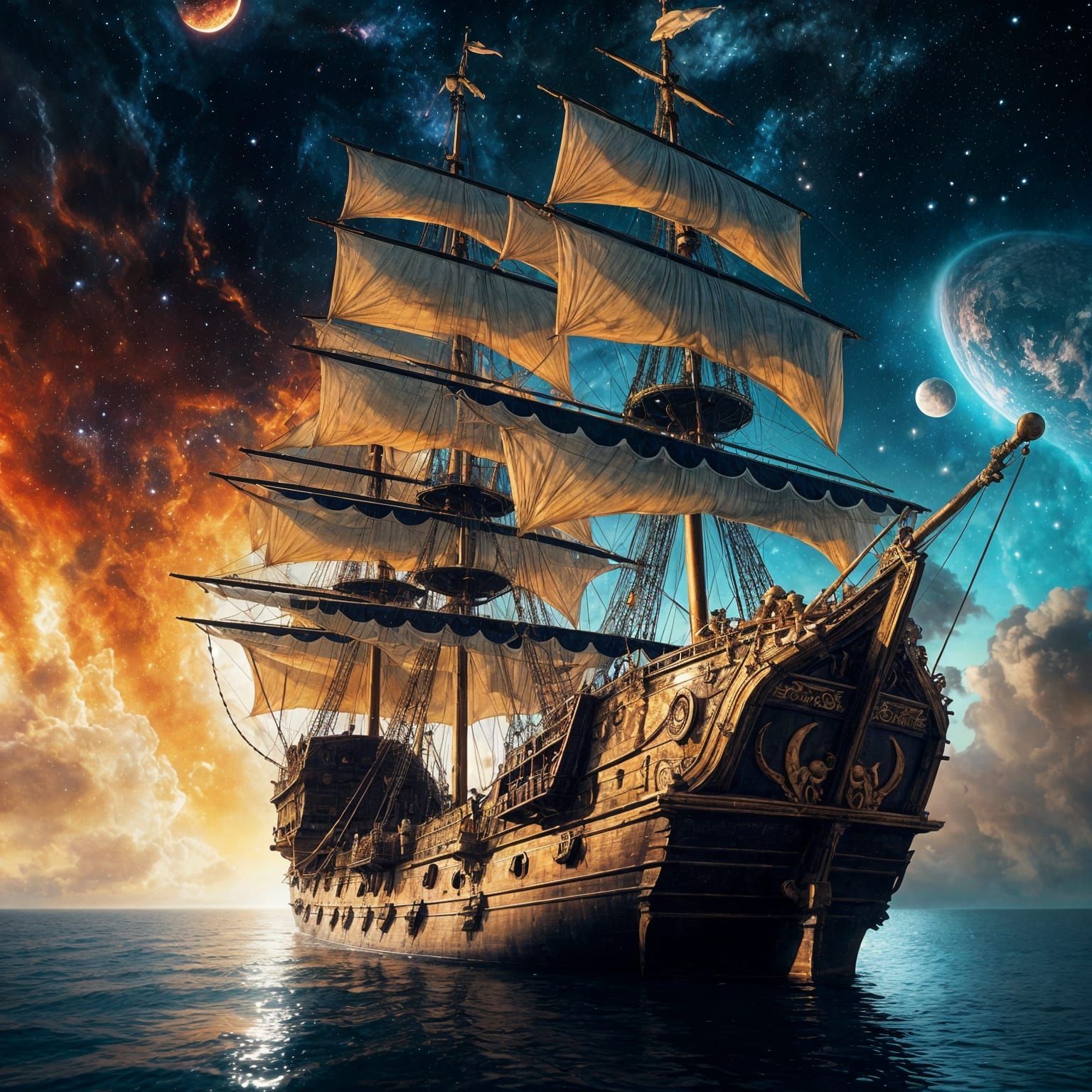 Baroque Sci-Fi Galleon in Cosmic Splendor