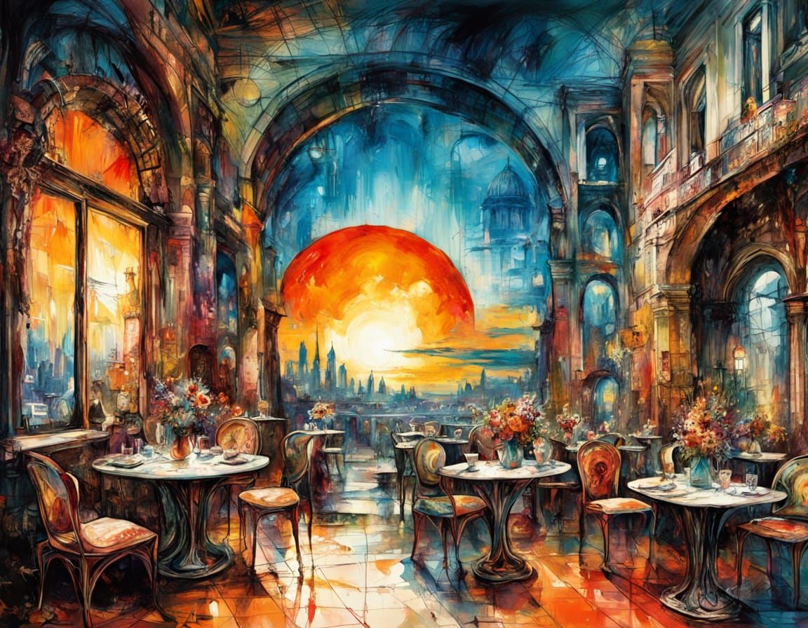 Sunset Patio View in Abstract Impasto Style