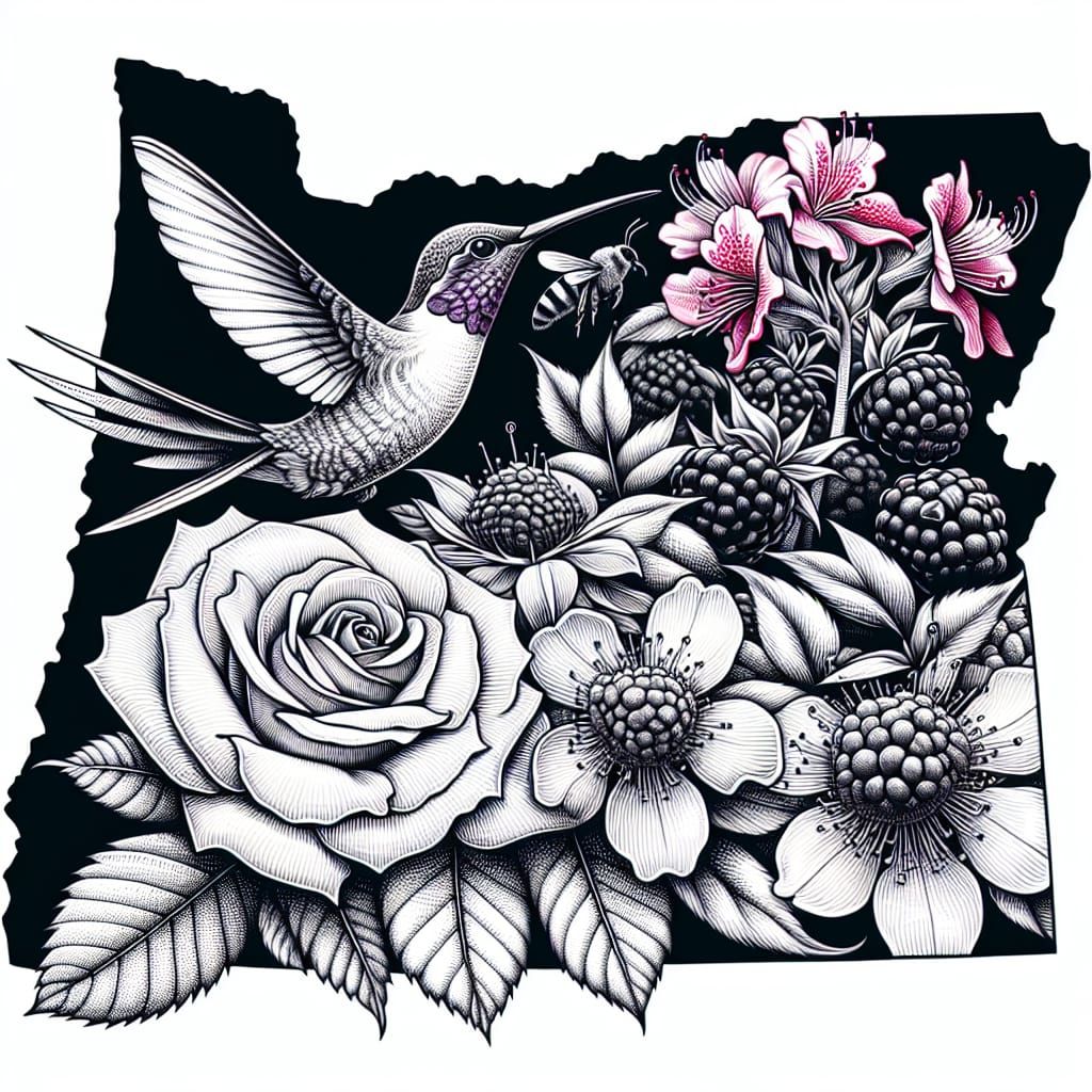 Oregon Tattoo Design with Flora and Fauna