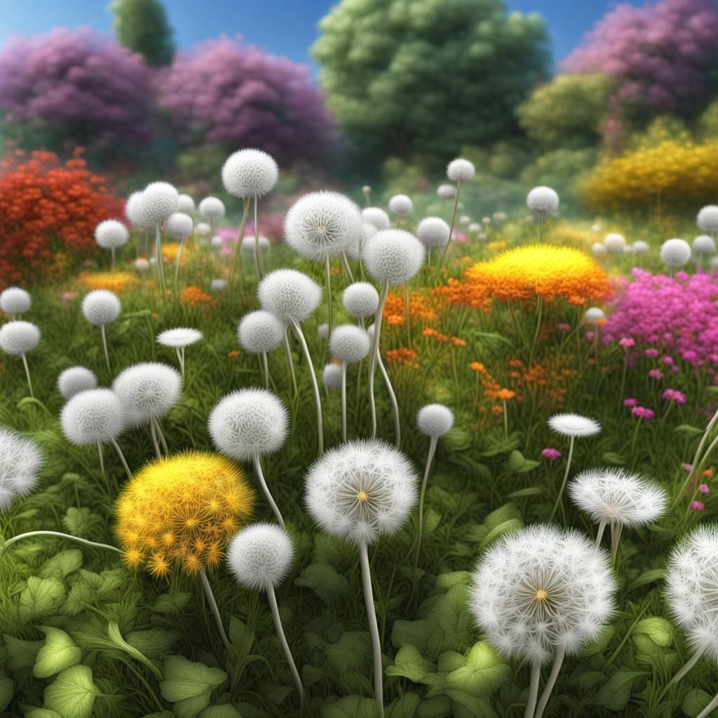 Colorful Dandelion Garden in Detailed 3D Rendering