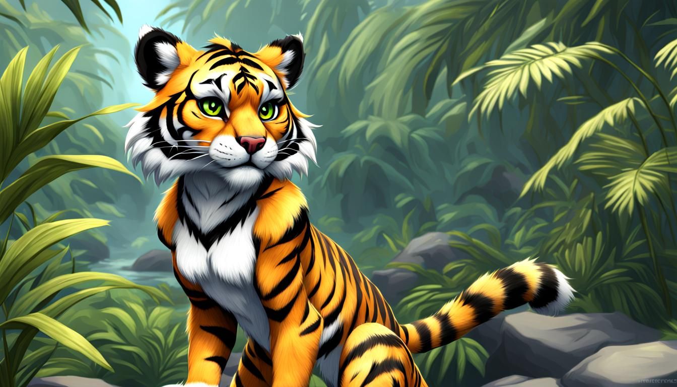 Female Anthropomorphic Tiger Character in Matte Painting Sty...