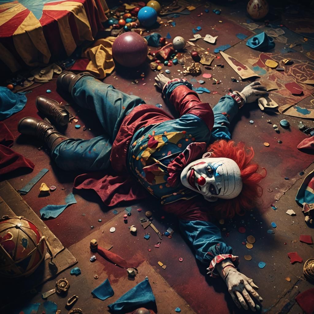 Dying Clown in Spotlight: Detailed Matte Painting