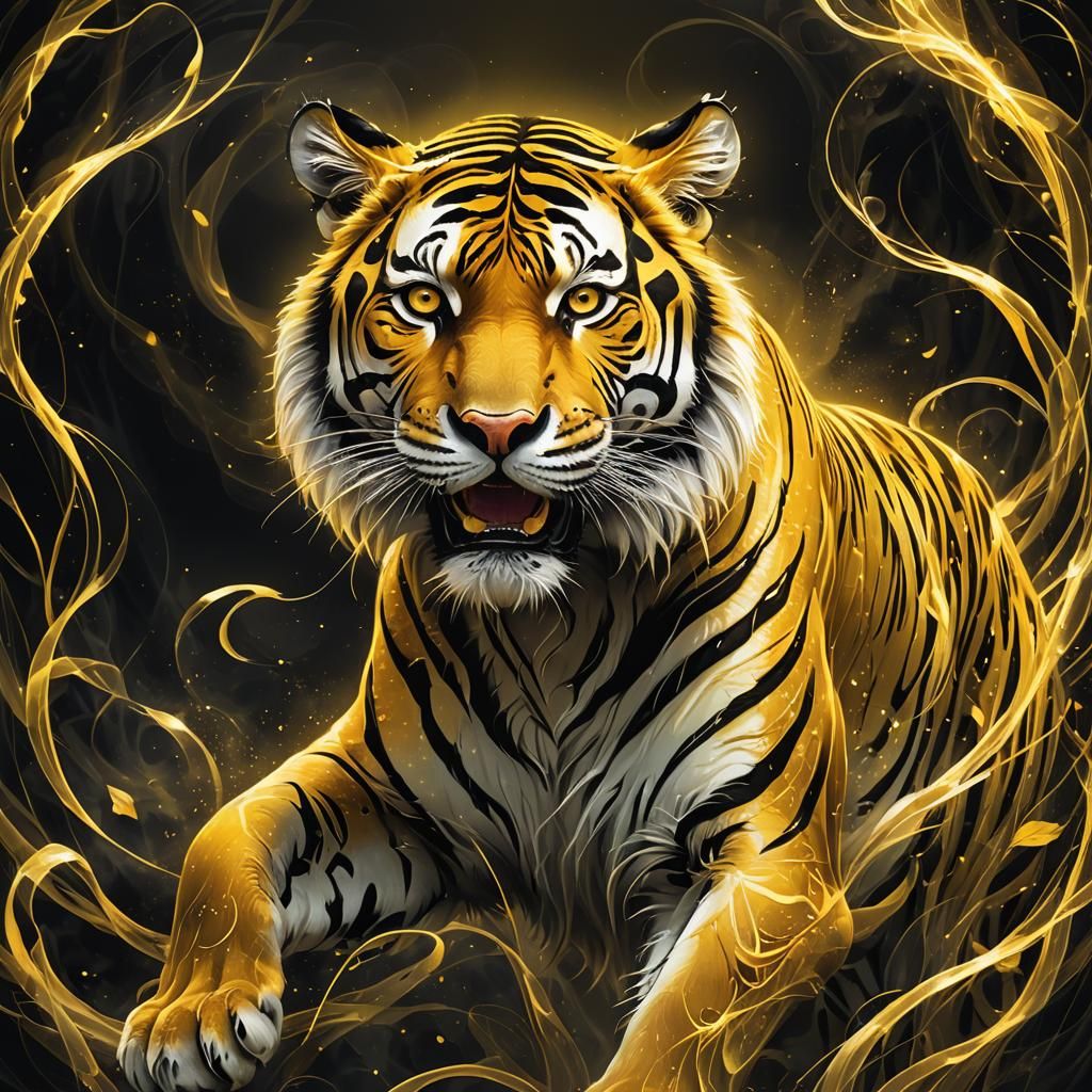 Ethereal Yellow Tiger in Digital Art Style