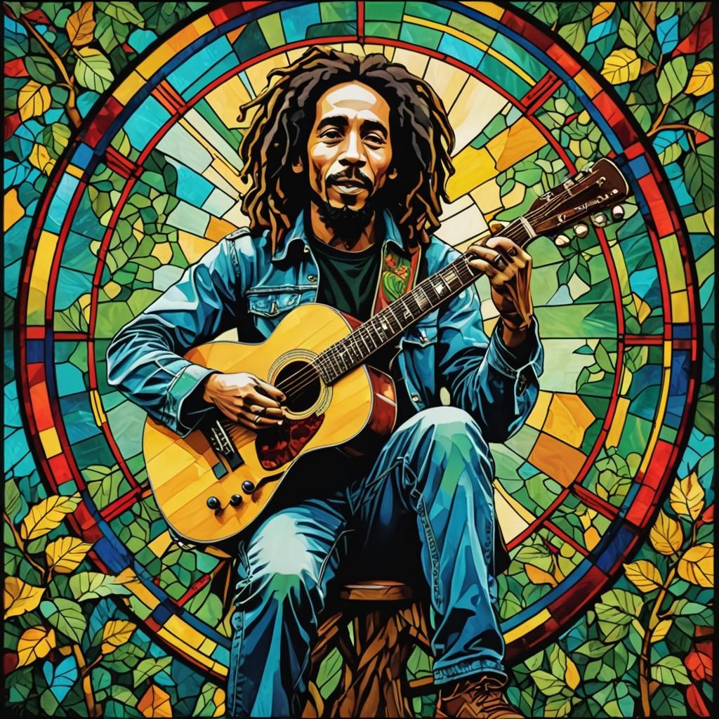 Bob Marley Stained Glass Pop Art Portrait