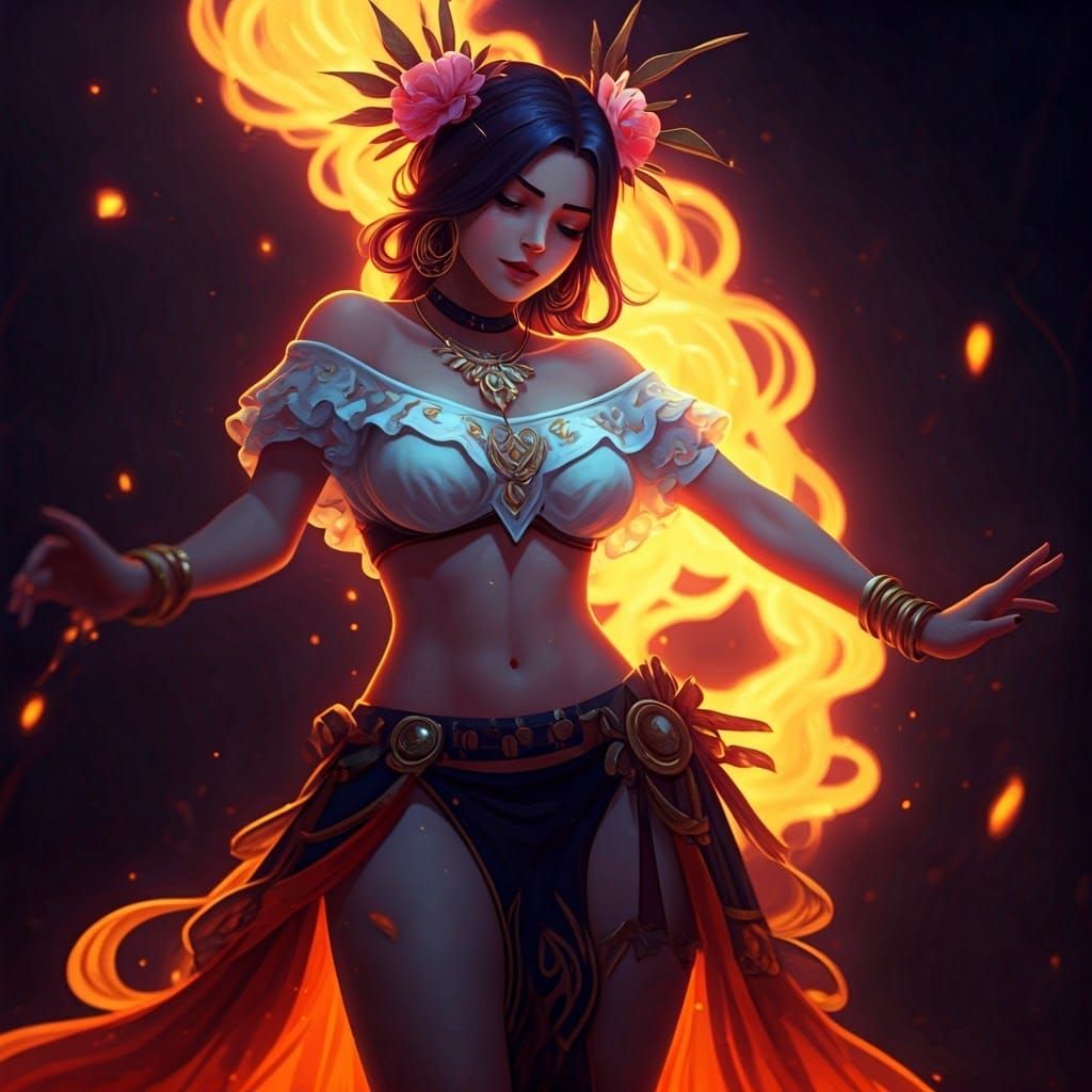 Energetic Senora Dancing in Anime-Inspired Concept Art