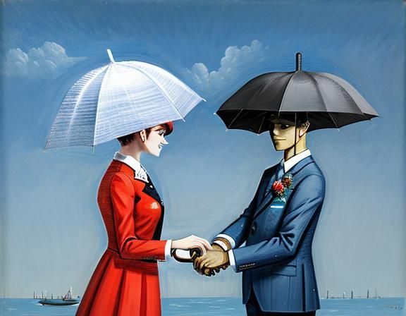 Couple Sheltering Under an Umbrella