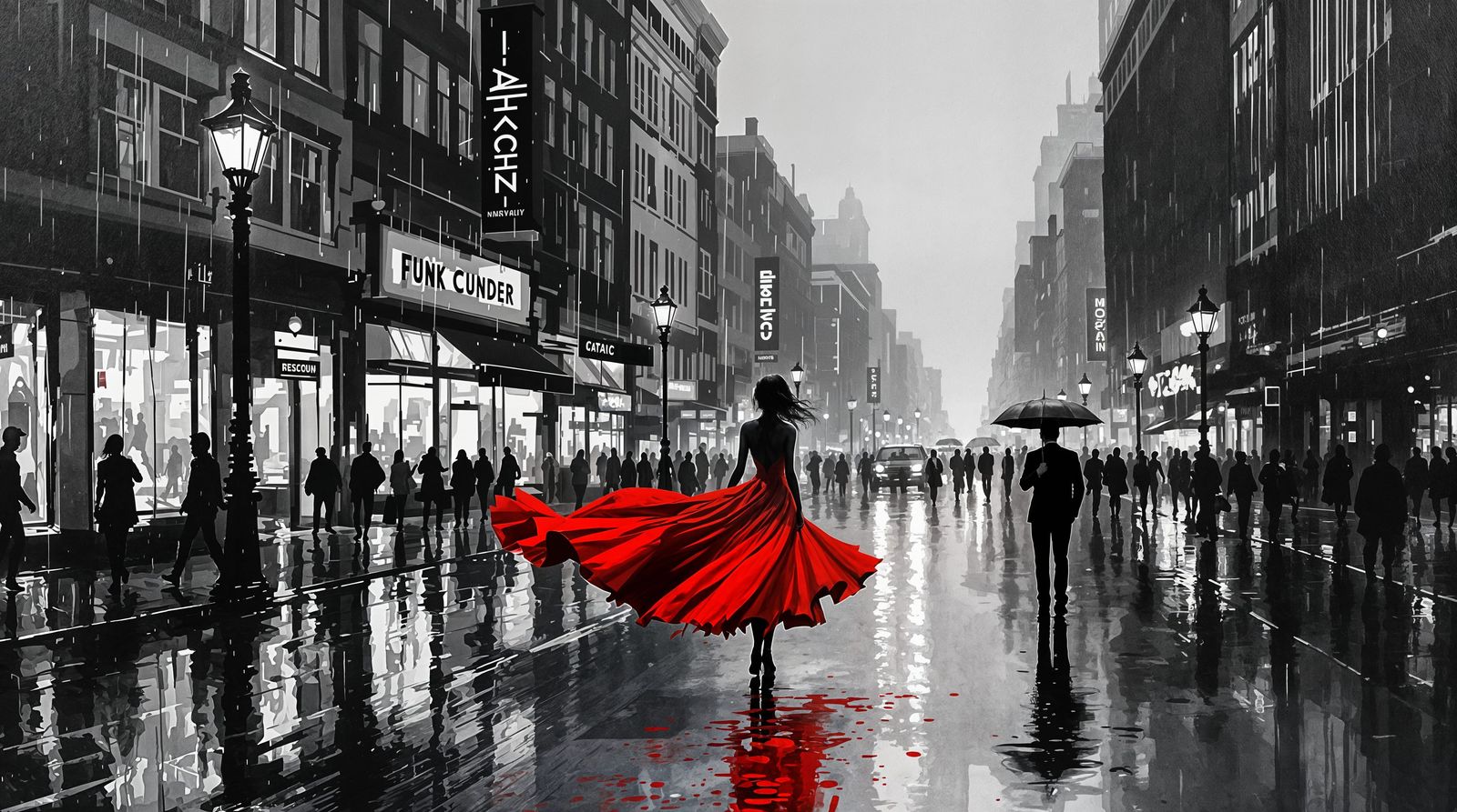 Rainy City Street Scene in Vibrant Impressionism