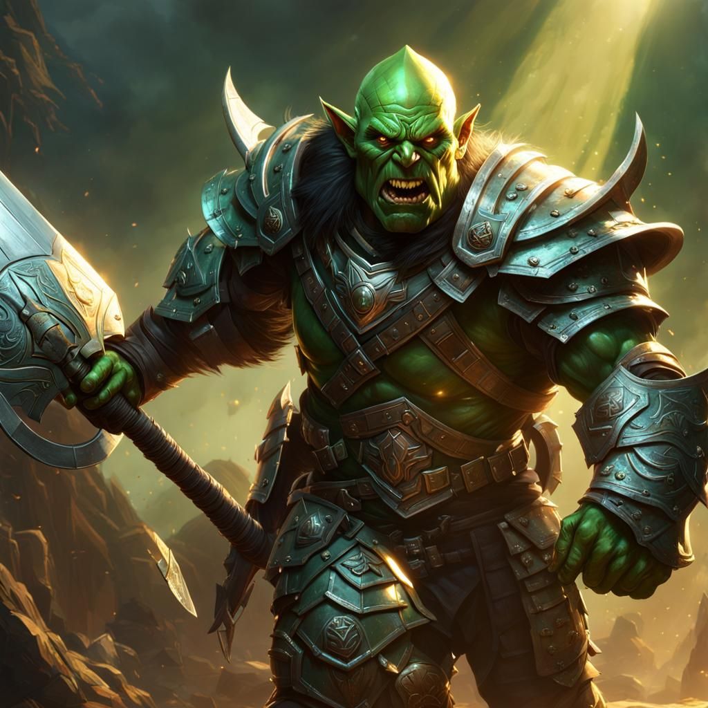 Half-Orc Warrior with Mace, Dark Fantasy Concept Art