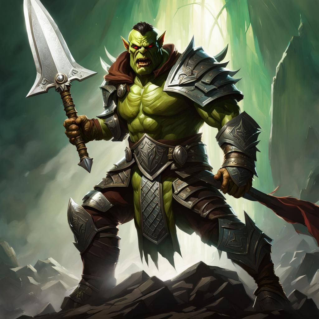 Half-Orc Warrior with Mace, Dark Fantasy Concept Art