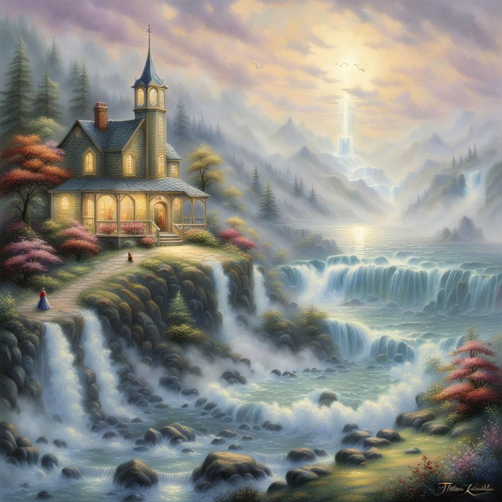 Ethereal Fantasy Landscape in Kinkade Style