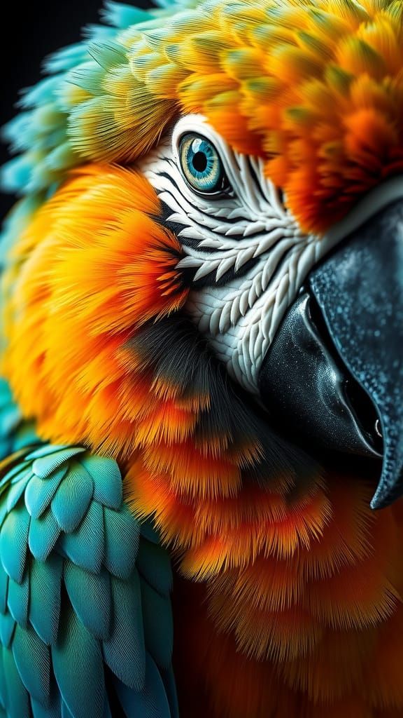 Hyperrealistic Macaw Portrait in Teal and Brown