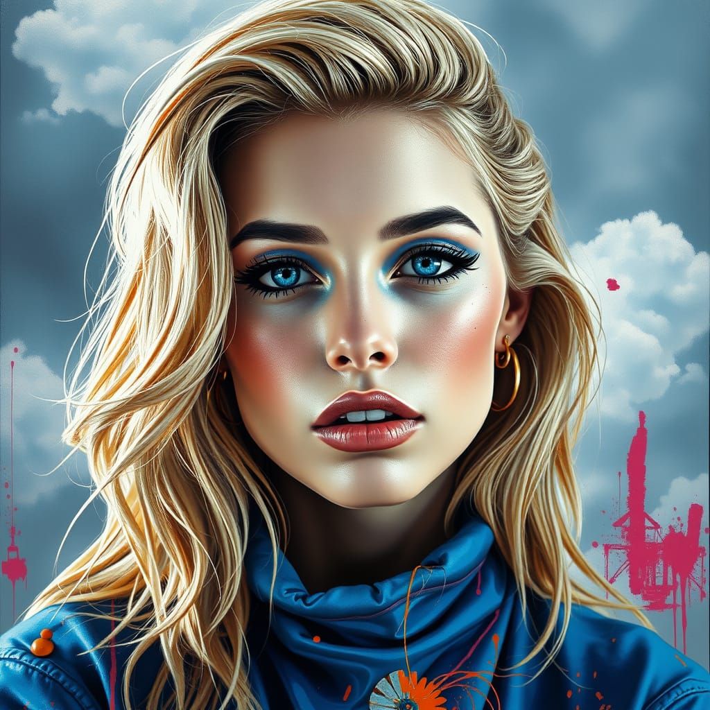 Glamorous Portrait in Vibrant Graffiti Style