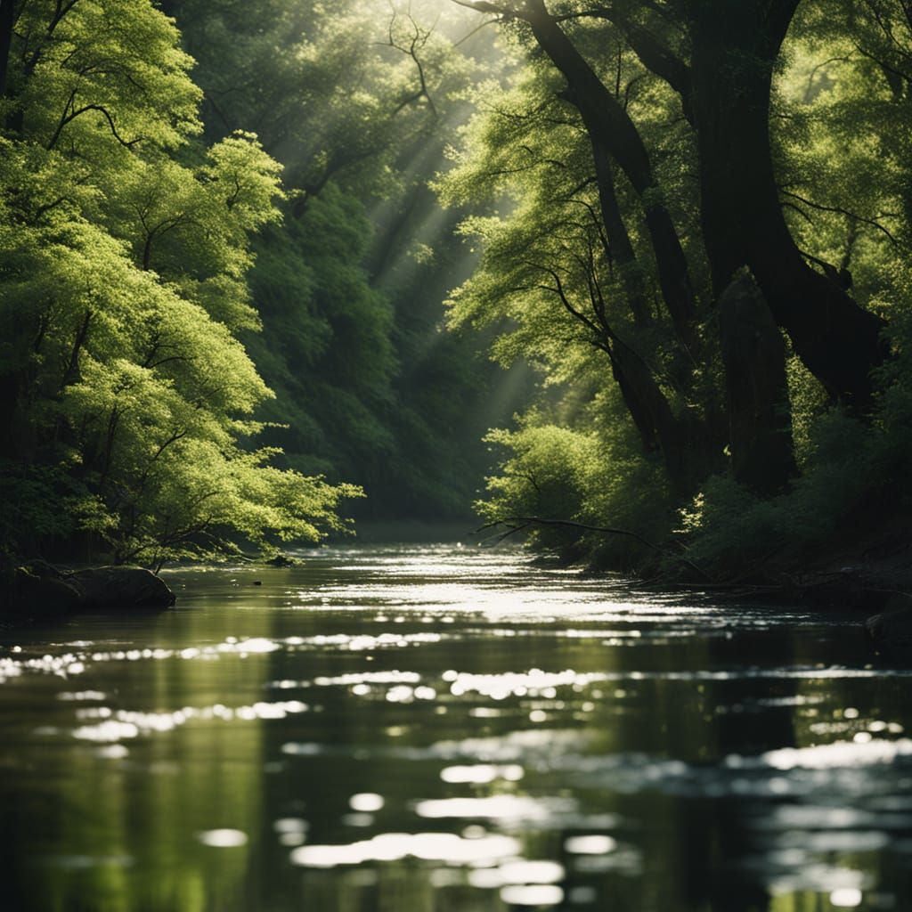 Cinematic River Flowing Through Dense Forest