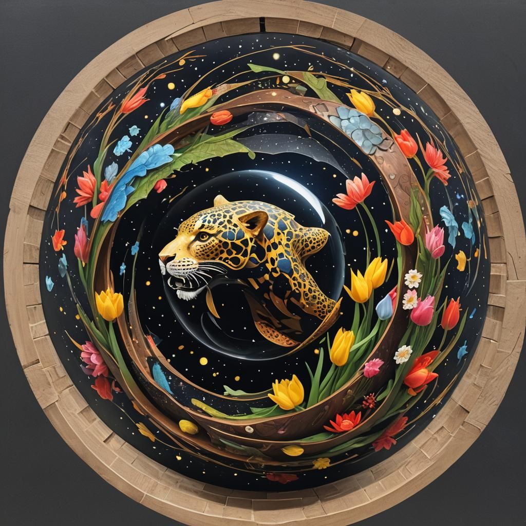 Dodecahedron Sphere with Fibonacci Waves, Hyperrealistic Art