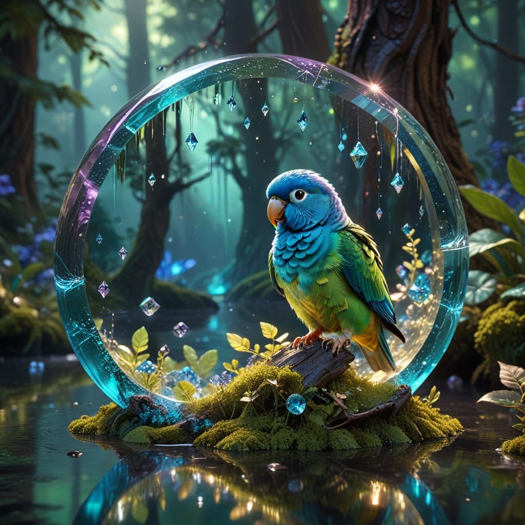 Spectacular Parakeet in a Cosmic Forest