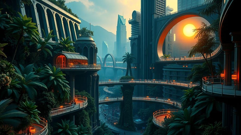 Emerald Jungle Metropolis in Cyberpunk Style