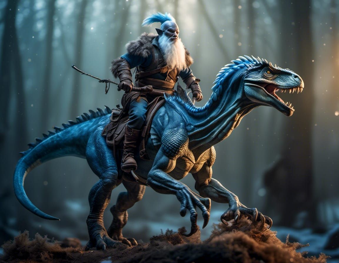 Orc Rides Velociraptor with Dragon Features