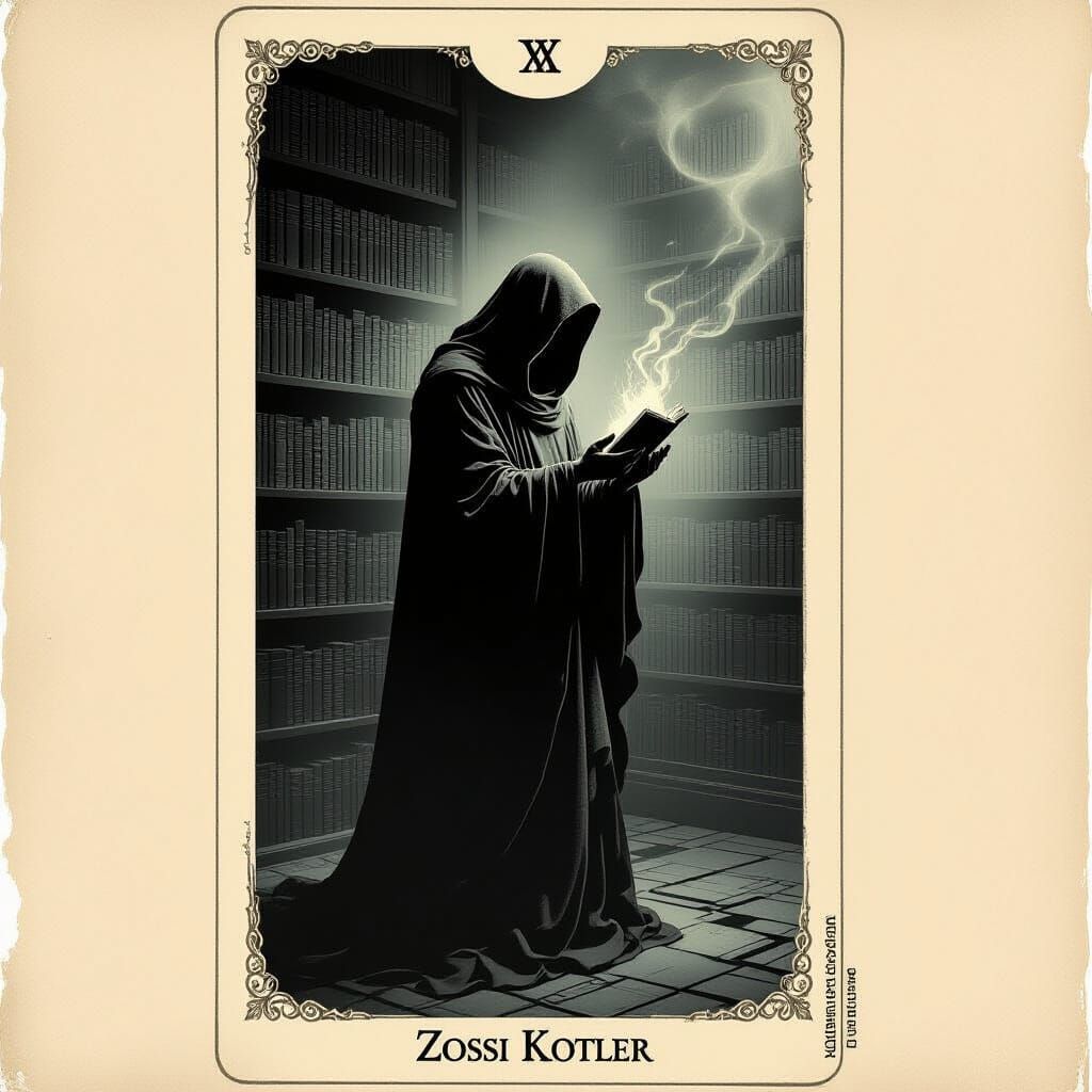 Cryptic Sage in Forgotten Library: Ethereal Chiaroscuro Taro...