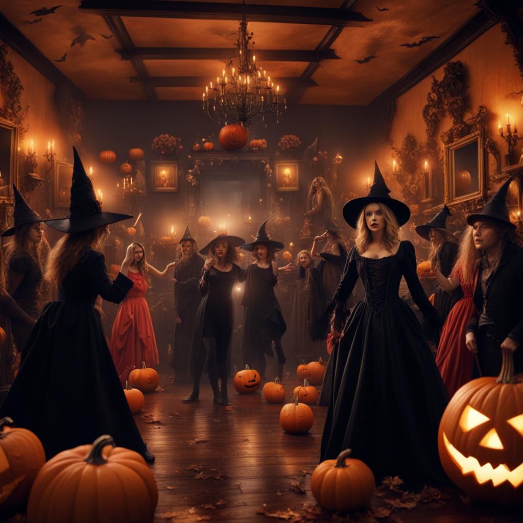 Halloween Costume Party: Witches and Pumpkins