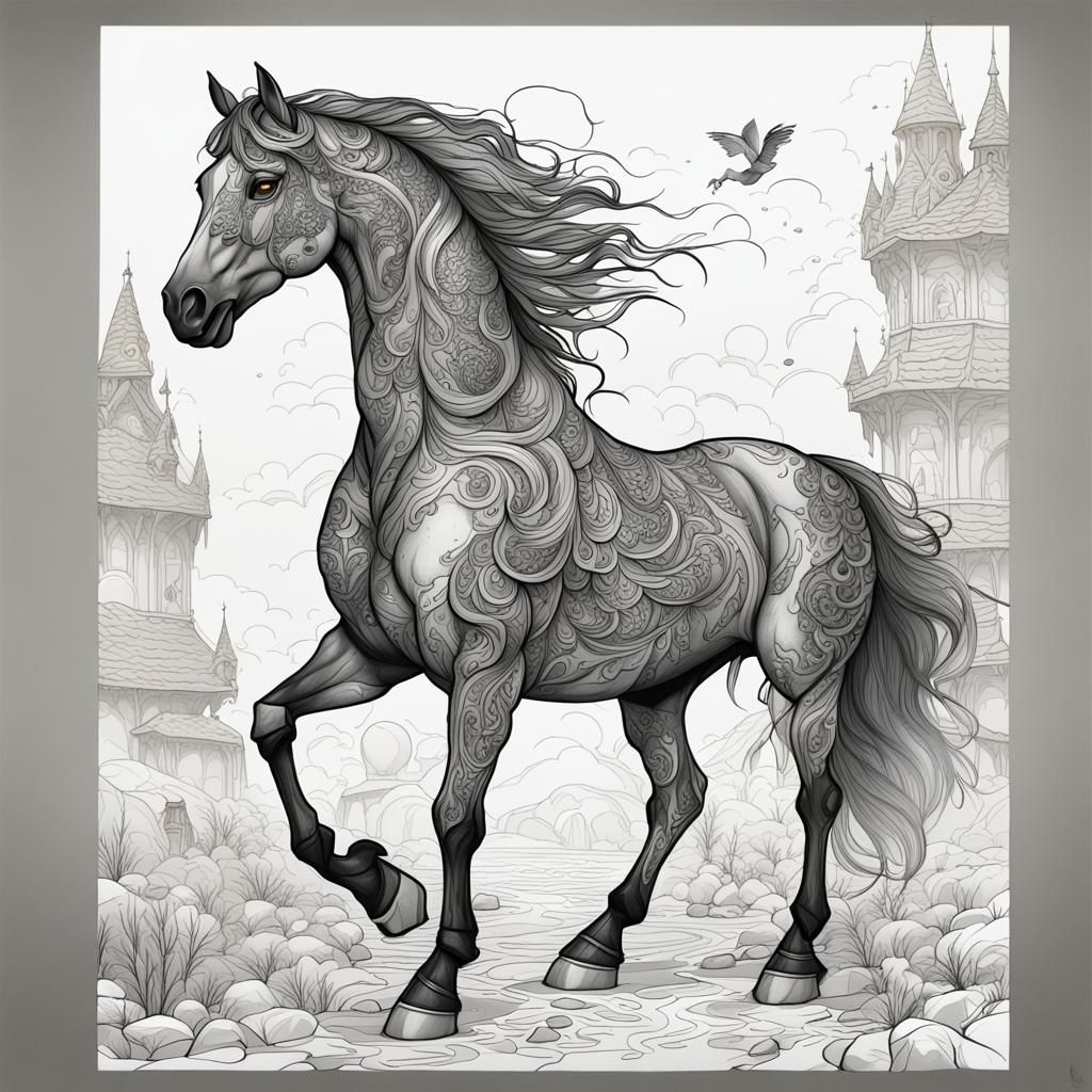 Horse Coloring Page with Intricate Details