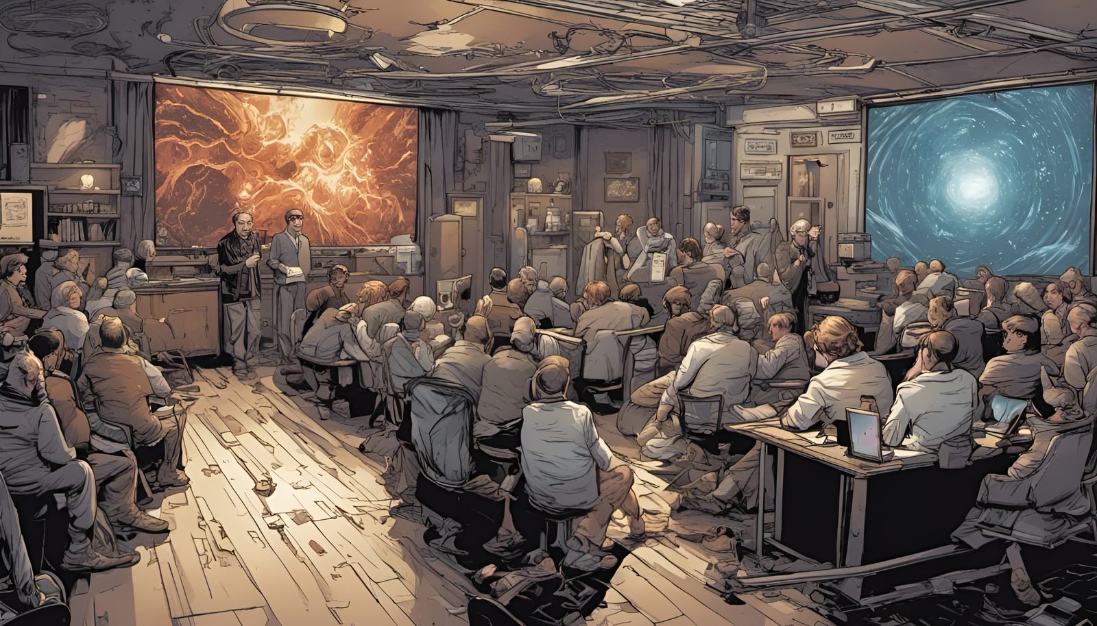 Science Conference in Comic Book Art Style