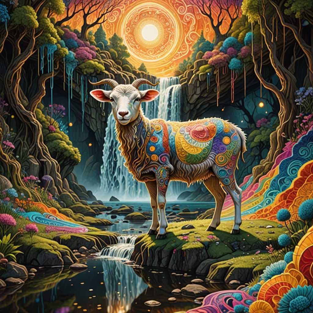 Surreal Lamb and Melting Mirrors in Psychedelic Style