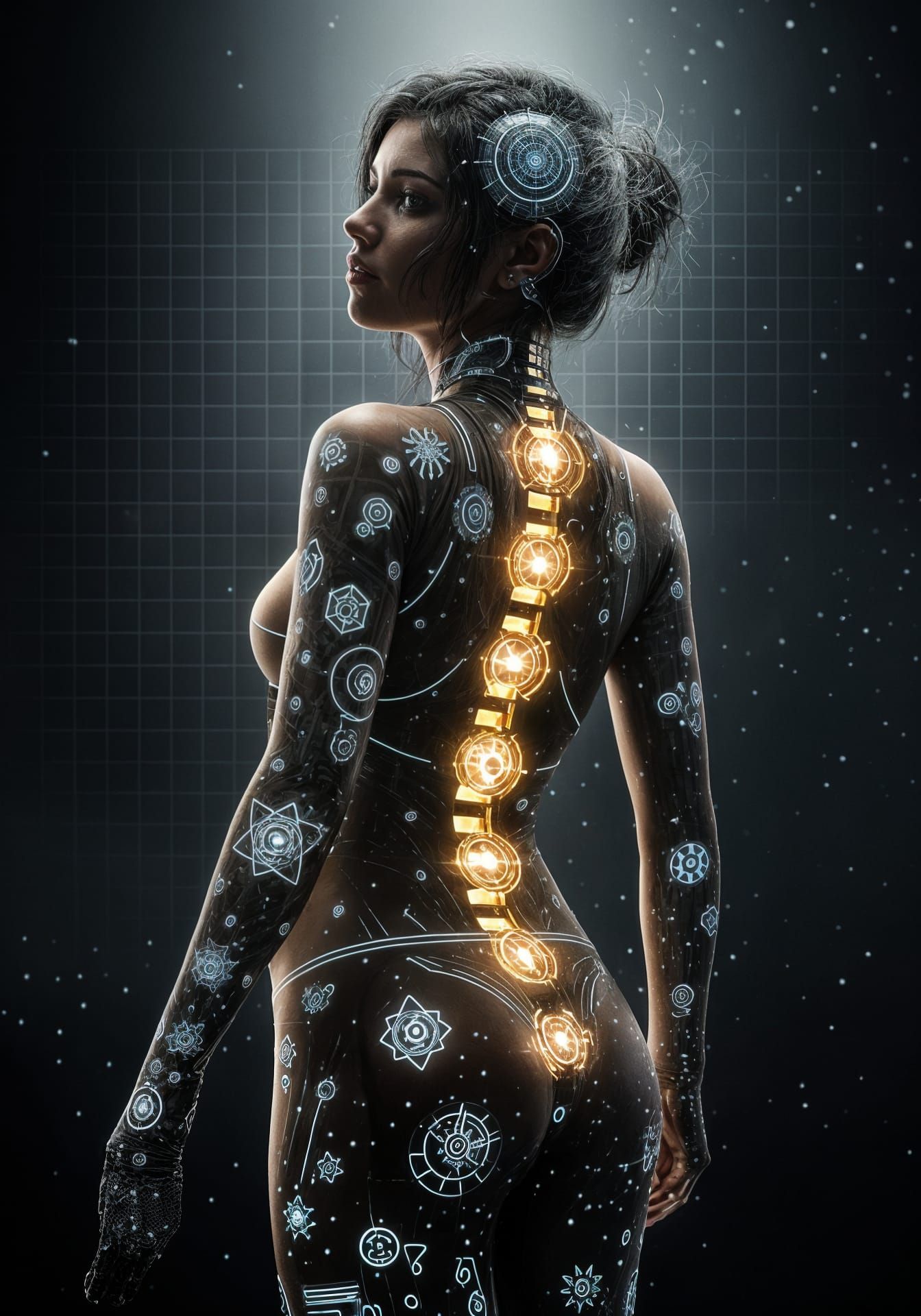 Cyborg with Illuminated Chakras: Digital Matte Painting