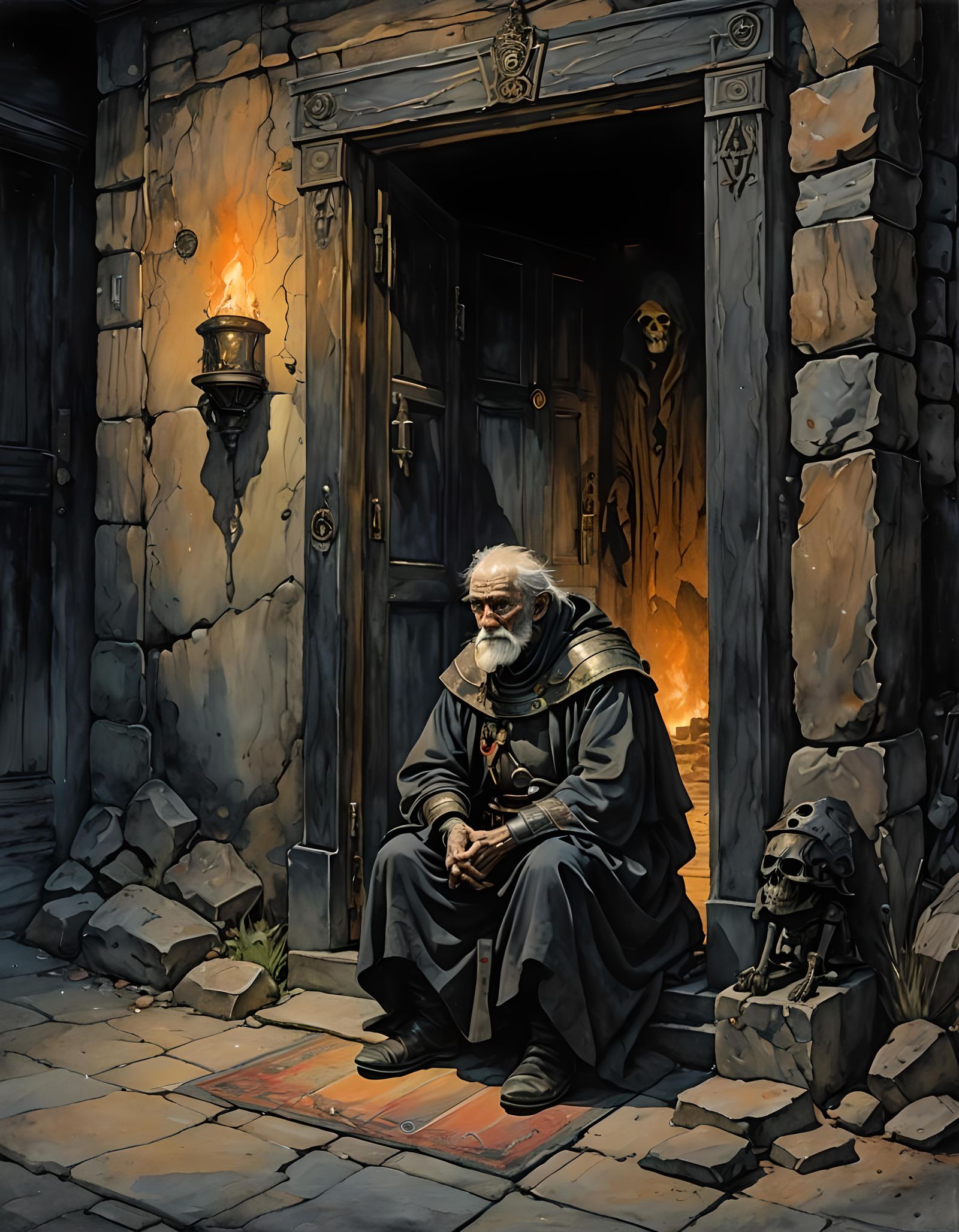 Sinister Doorway: Ghostly Warning in Oil and Watercolor