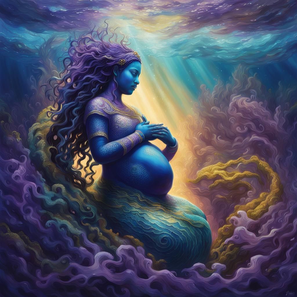 Majestic Pregnant Mother Praying Underwater in Splash Art