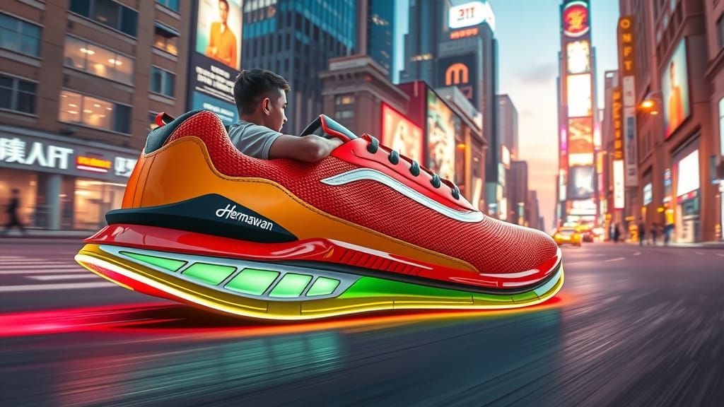 Hyper-Realistic Futuristic Sneaker Car Speeds Through Neon C...