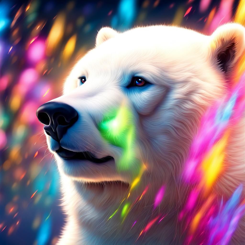 Crystal White Bear with Explosive Color Background