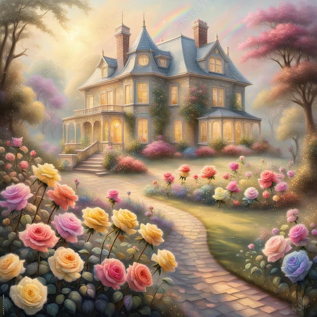 Rainbow Roses in Ethereal Pastel Garden