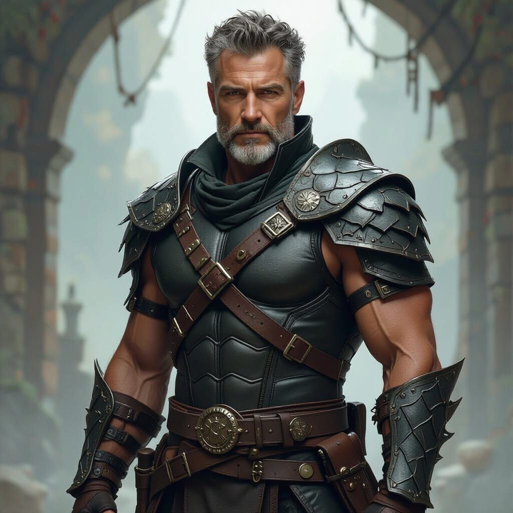 Half-Dragon Warrior in Mystical Realm, Fantasy Art