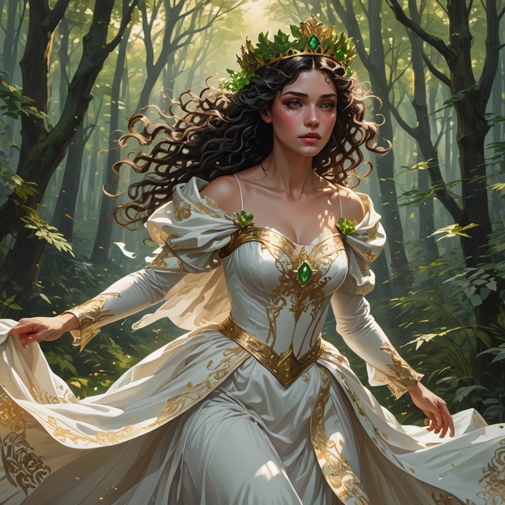 Runaway Bride in Forest: Hyperdetailed Digital Portrait