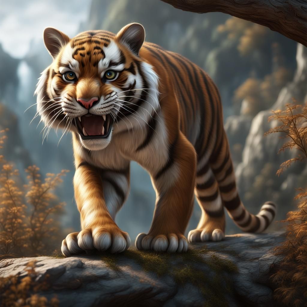 Tiger and Chipmunk in Detailed Matte Painting