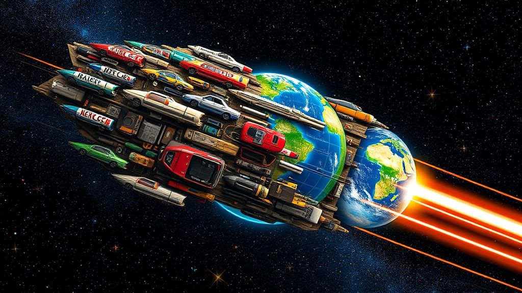 Steampunk Starship with Spinning Earth Globe