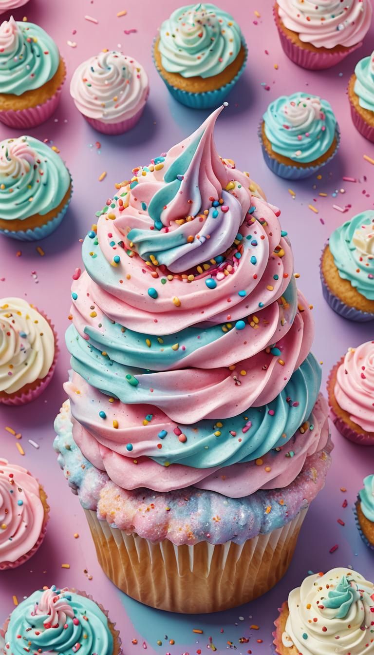 Cotton Candy Cupcake Close-Up: Pastel Digital Art
