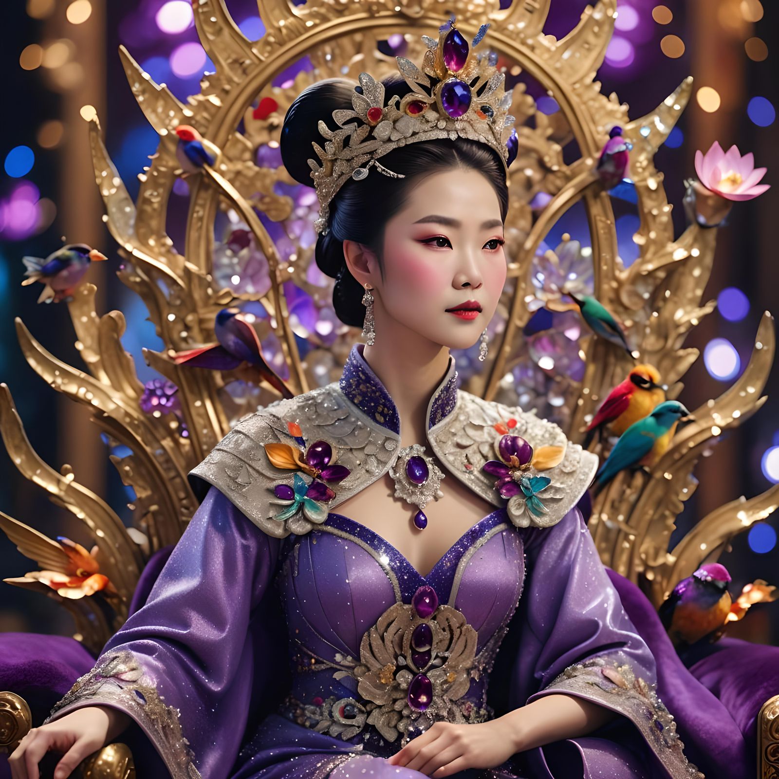 Chinese Queen on Diamond Throne with Bird