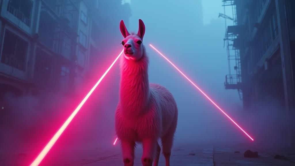 Cyberpunk Llama with Laser Eyes in Dystopian City