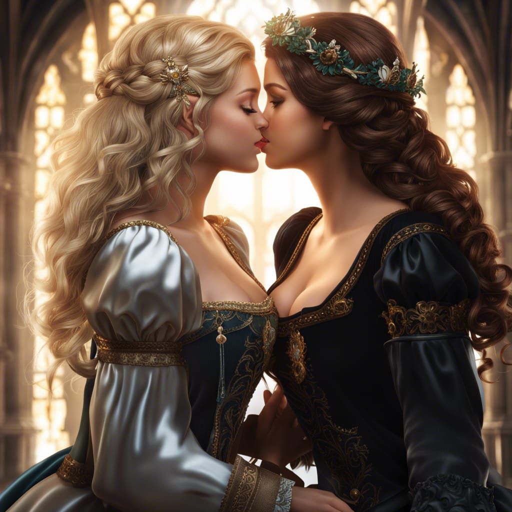 Two princesses kissing
