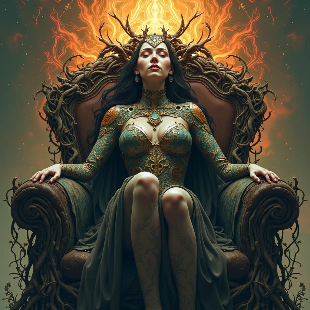 Regal Woman on Root Throne: Fantasy Concept Art